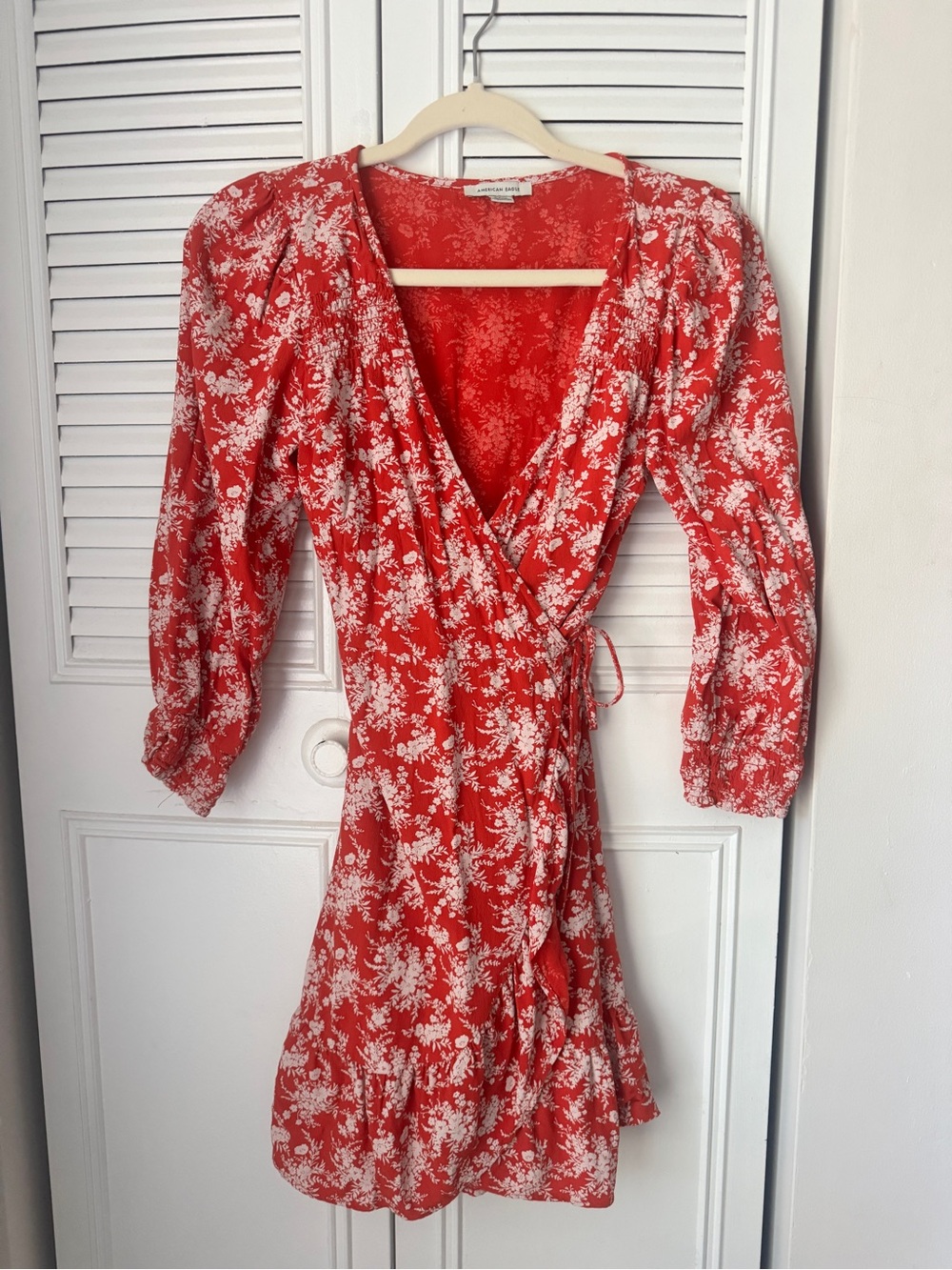 American Eagle Outfitters Red Floral Wrap Dress